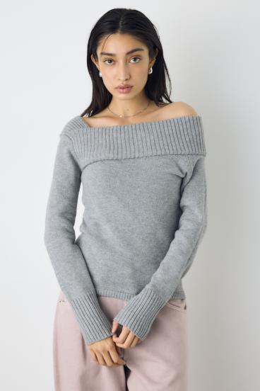 アシンメトリーネックニットトップス