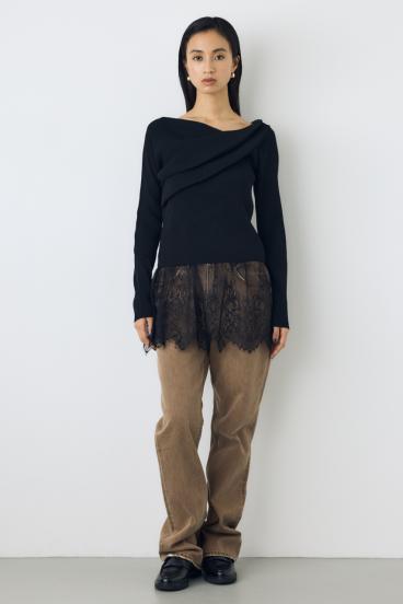 ドレープ長袖ニットトップス 詳細画像