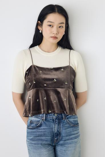 ベロア刺繍キャミソール