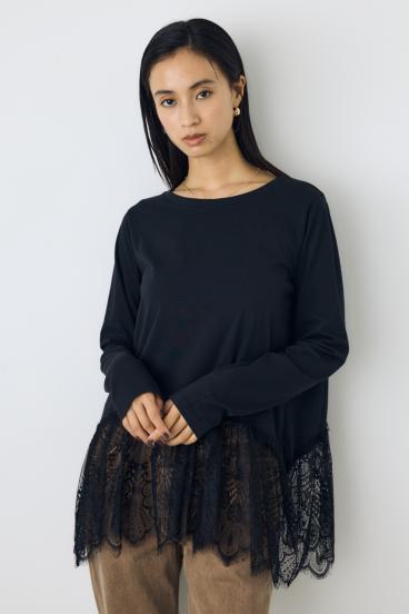 【AW先行アイテム】ヘムレースドッキング長袖トップス