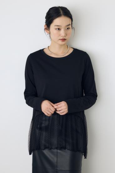 【AW先行アイテム】ヘムレースドッキング長袖トップス