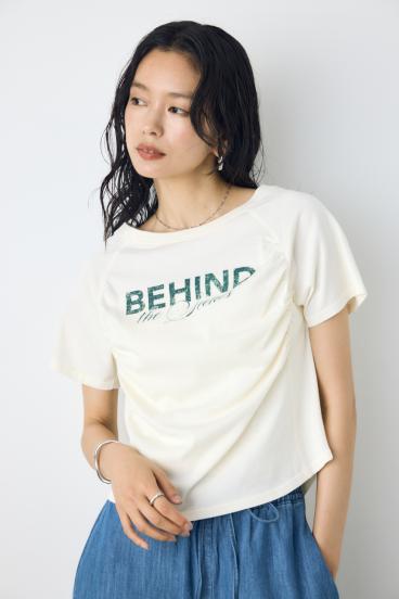 フロントギャザーカラーロゴTシャツ