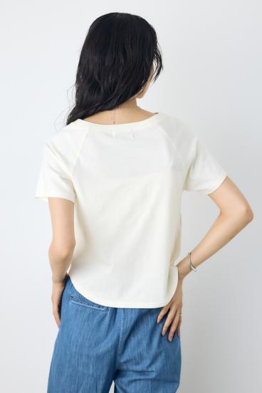 フロントギャザーカラーロゴTシャツ 詳細画像