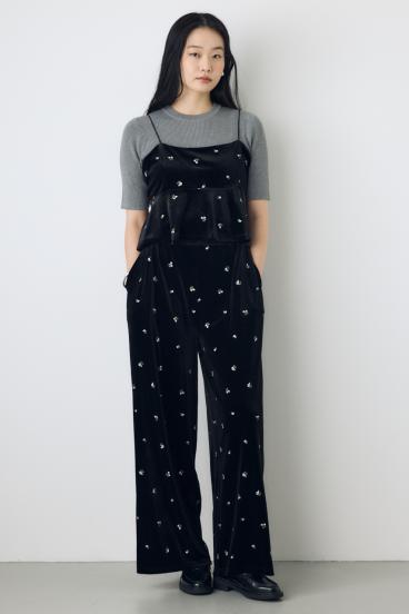 ベロア刺繍ワイドパンツ 詳細画像