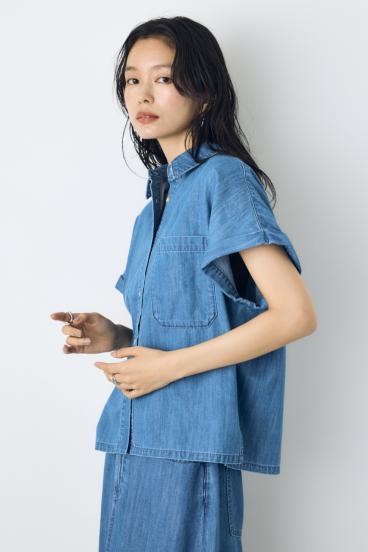 ライトオンスデニムロールアップシャツ 詳細画像