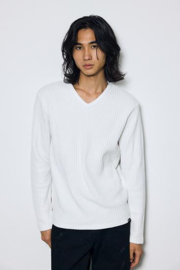 ヘビーワッフルVネックトップス 詳細画像