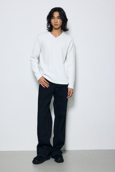 ヘビーワッフルVネックトップス 詳細画像