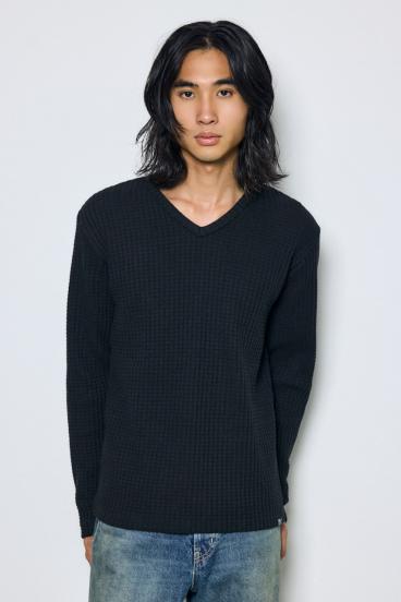 ヘビーワッフルVネックトップス