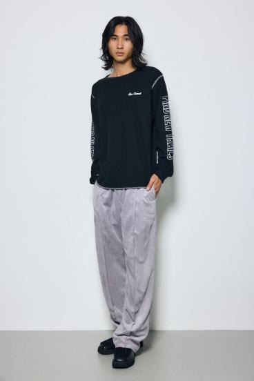 ワッフル長袖グラフィックトップス 詳細画像