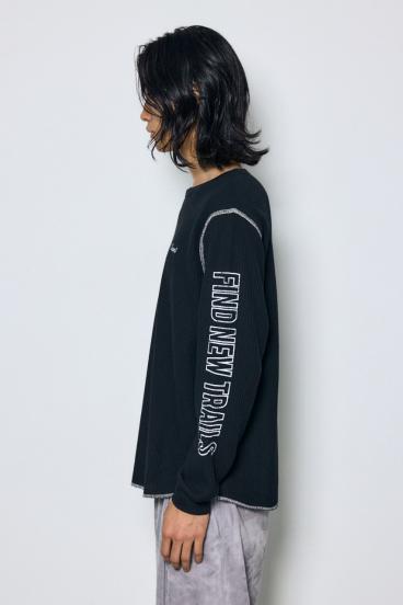 ワッフル長袖グラフィックトップス 詳細画像
