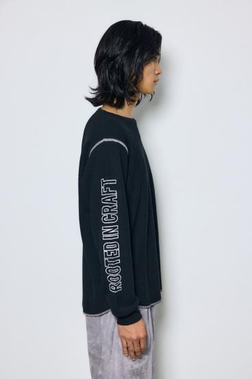 ワッフル長袖グラフィックトップス 詳細画像