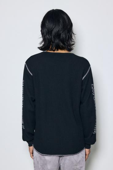 ワッフル長袖グラフィックトップス 詳細画像