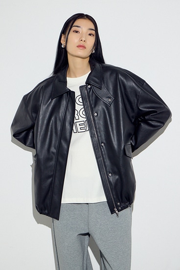 フェイクレザーミドルブルゾン