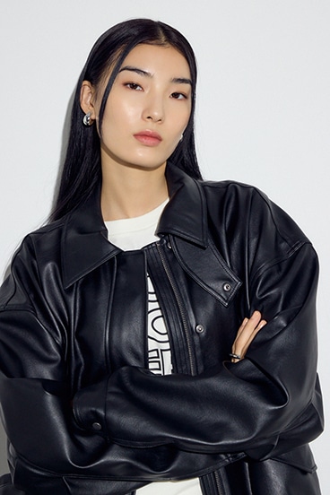 フェイクレザーミドルブルゾン 詳細画像