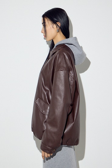フェイクレザーミドルブルゾン 詳細画像