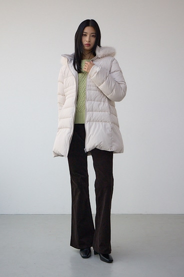 VENUS フードファーベルト付ミドルダウンコート 詳細画像