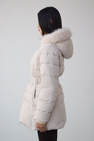 VENUS フードファーベルト付ミドルダウンコート 詳細画像