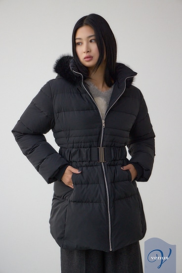 VENUS フードファーベルト付ミドルダウンコート