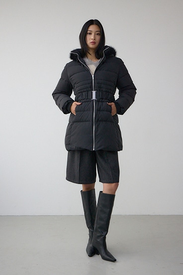 VENUS フードファーベルト付ミドルダウンコート 詳細画像