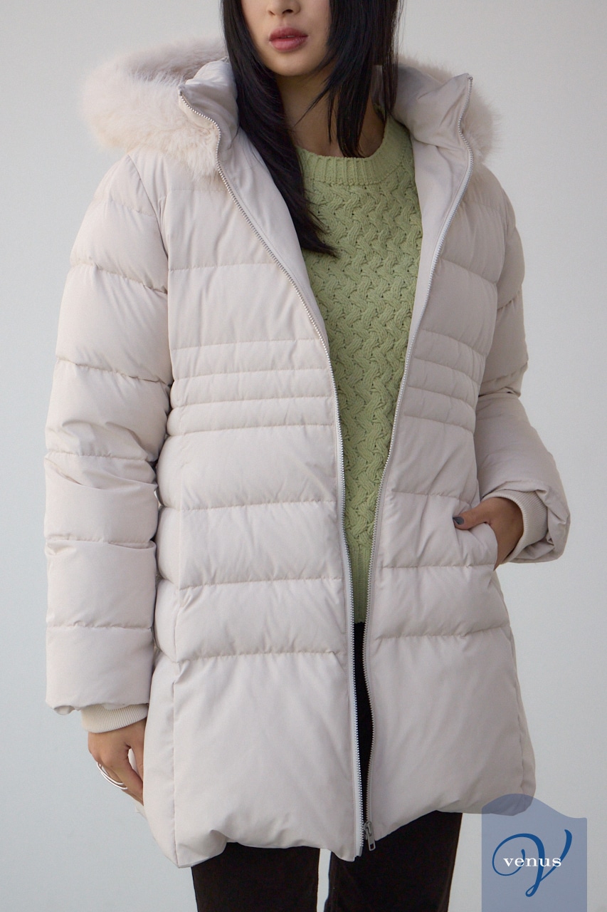VENUS フードファーベルト付ミドルダウンコート