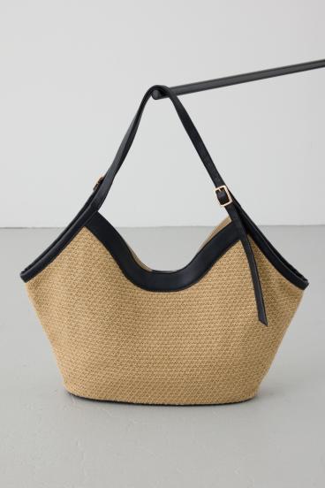 フェイクレザーパイピング雑材トートバッグ