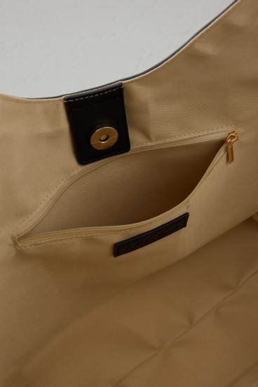 フェイクレザーパイピング雑材トートバッグ 詳細画像