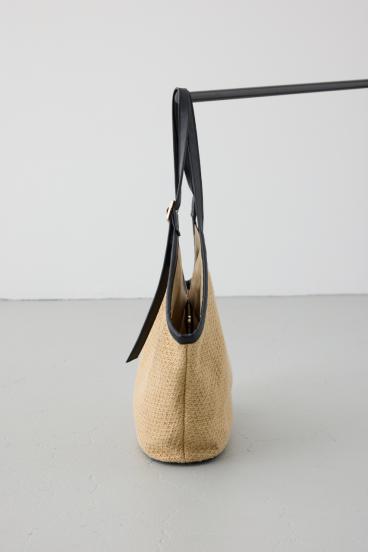 フェイクレザーパイピング雑材トートバッグ 詳細画像