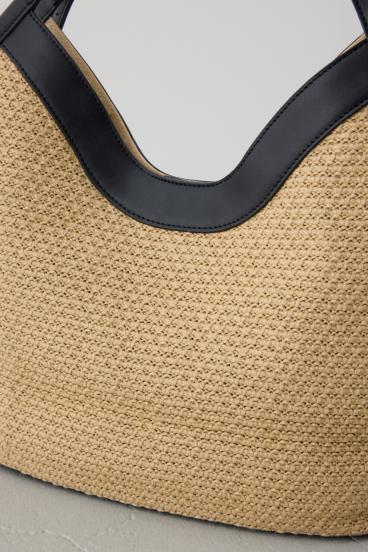 フェイクレザーパイピング雑材トートバッグ 詳細画像