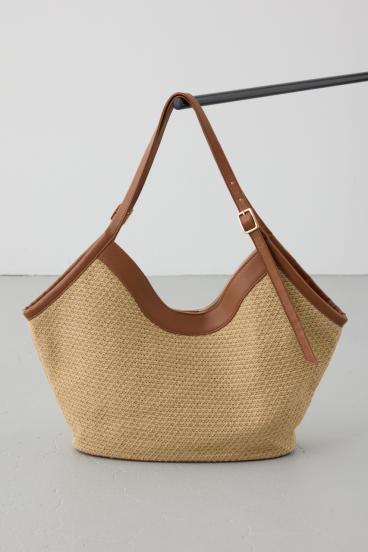 フェイクレザーパイピング雑材トートバッグ