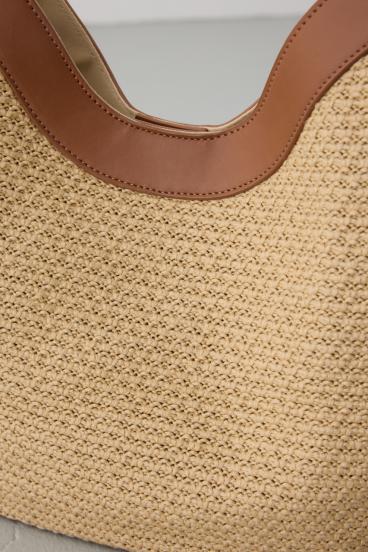 フェイクレザーパイピング雑材トートバッグ 詳細画像