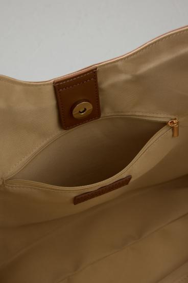 フェイクレザーパイピング雑材トートバッグ 詳細画像