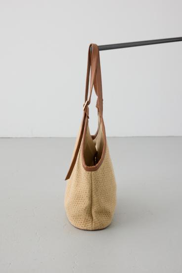 フェイクレザーパイピング雑材トートバッグ 詳細画像