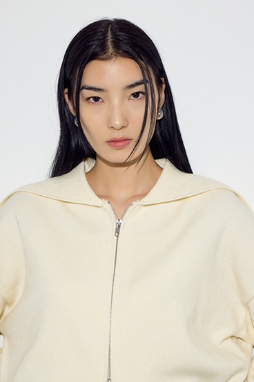 ダブルジップビッグカラーニット