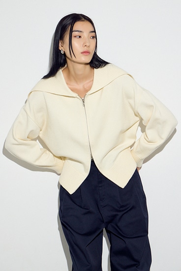 ダブルジップビッグカラーニット