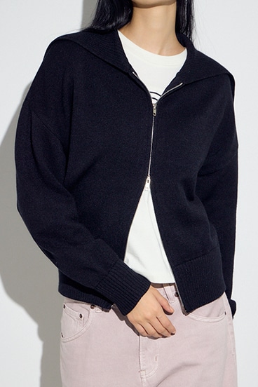 ダブルジップビッグカラーニット