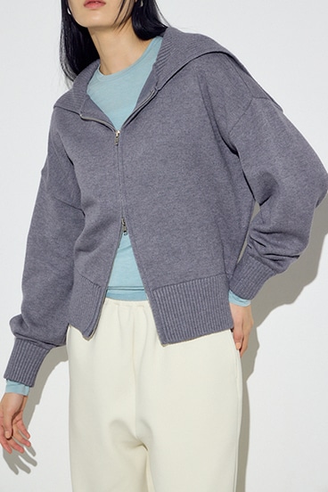 ダブルジップビッグカラーニット