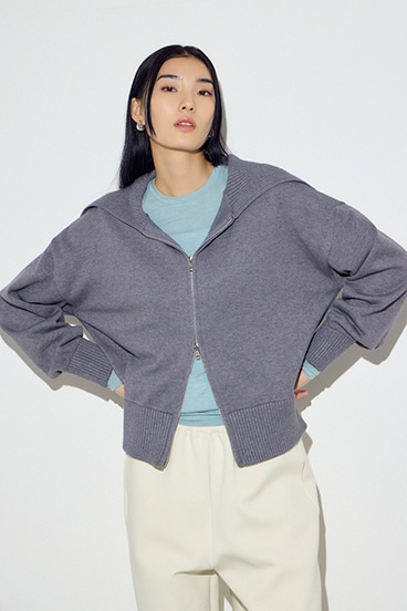 ダブルジップビッグカラーニット