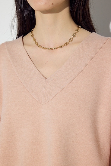 スウェットライクVネックニット 詳細画像