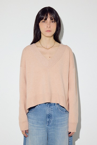 スウェットライクVネックニット 詳細画像