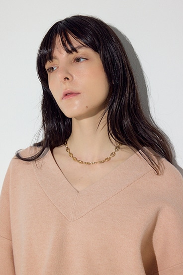 スウェットライクVネックニット 詳細画像