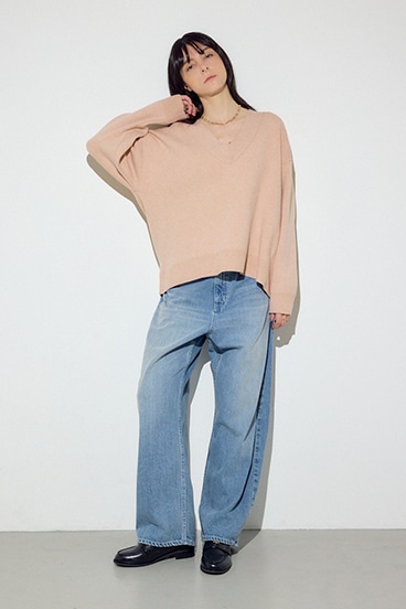 スウェットライクVネックニット 詳細画像