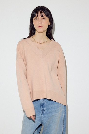 スウェットライクVネックニット 詳細画像