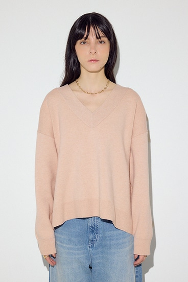 スウェットライクVネックニット 詳細画像