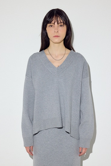 スウェットライクVネックニット 詳細画像