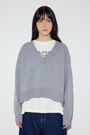 スウェットライクVネックニット 詳細画像