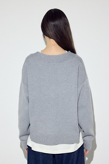 スウェットライクVネックニット 詳細画像