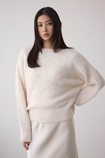 パールビジューニットトップス 詳細画像