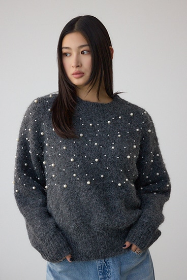 パールビジューニットトップス 詳細画像