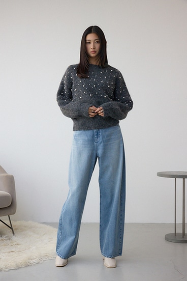 パールビジューニットトップス 詳細画像