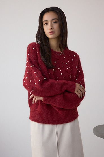 パールビジューニットトップス 詳細画像